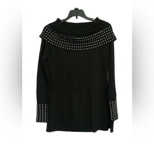 Questions / NWT/ Women's /Metallic Black Turtleneck Sweater Silver Studs/ S